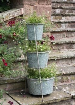 Tiered Corner Stand With Three Galvanised Pots -Plants Shop pr2000027862 card4 lg