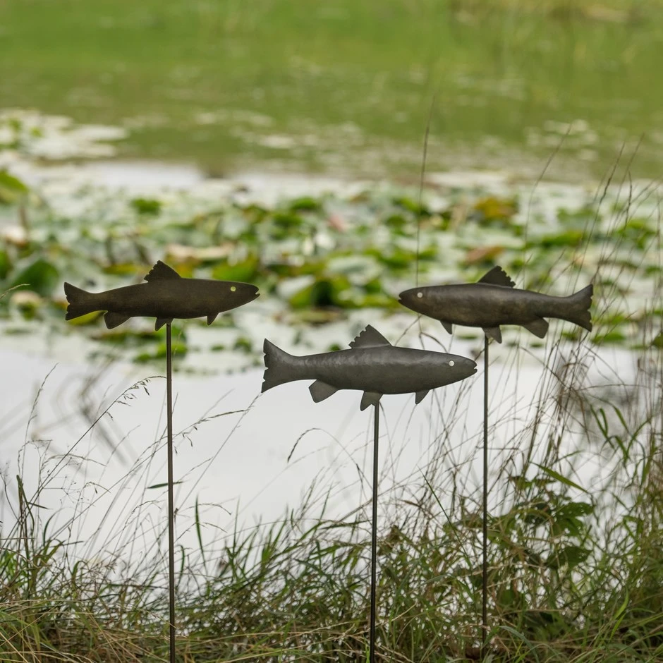 Antique Pewter Metal Trout Stake 1 Antique Pewter Metal Trout Stake