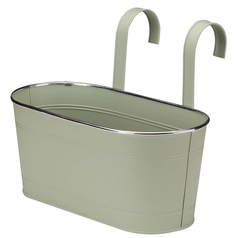Fence And Balcony Hanging Metal Planter - Sage 1 Fence And Balcony Hanging Metal Planter - Sage