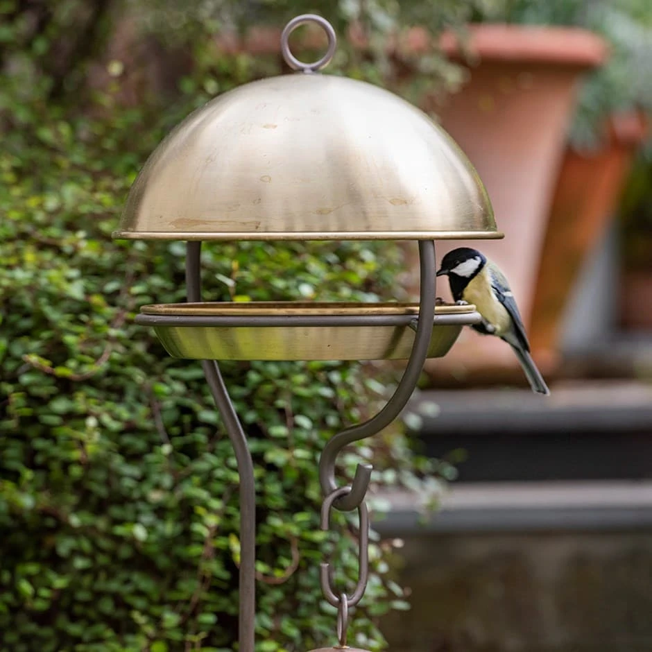 Brushed Brass Stake Bird Feeding Dome 1 Brushed Brass Stake Bird Feeding Dome