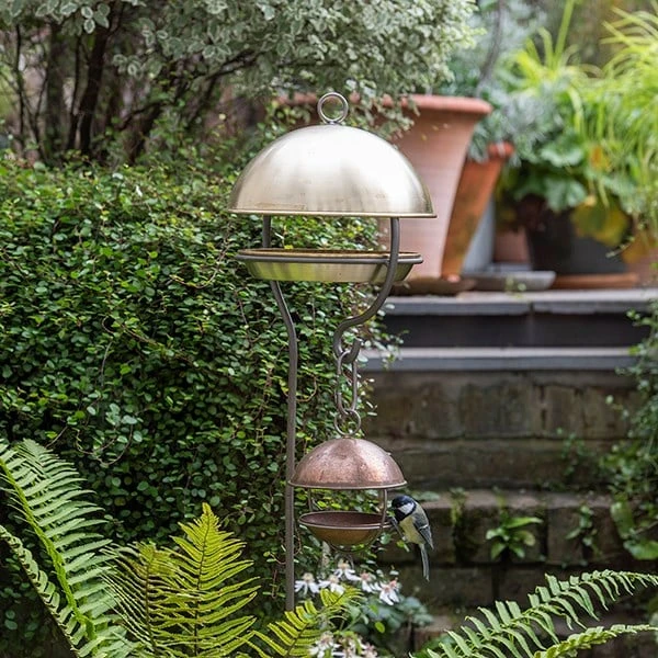 Brushed Brass Stake Bird Feeding Dome 2 Brushed Brass Stake Bird Feeding Dome - Image 2