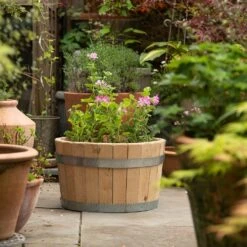 Hardwood Barrel Planter 13 Hardwood Barrel Planter -Plants Shop pr2000044967 card7 lg