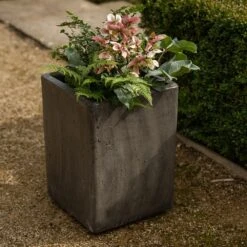 Tall Cement Cube Pot - Waxed 13 Tall Cement Cube Pot - Waxed -Plants Shop pr2000046318 card5 lg