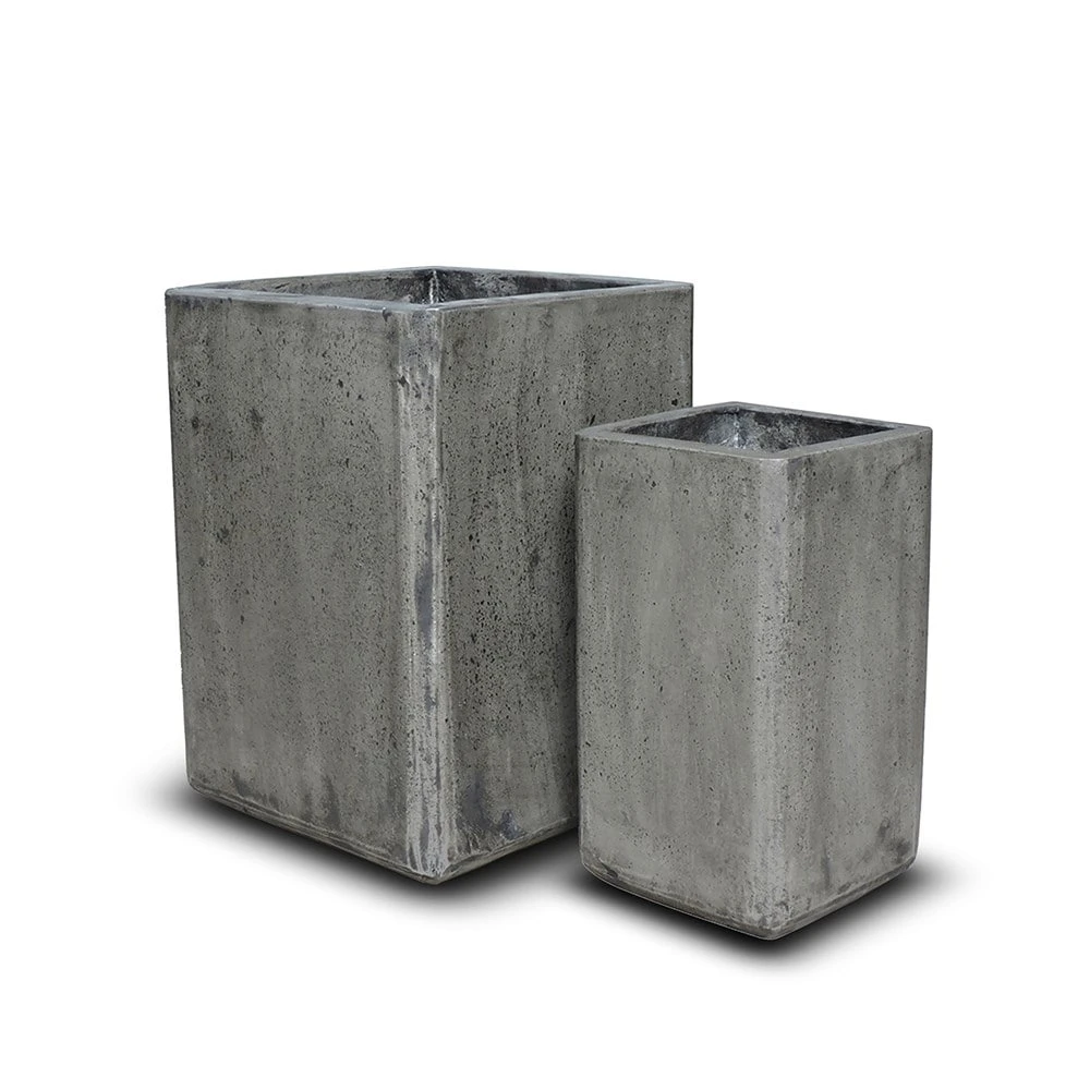 Tall Cement Cube Pot - Waxed 6 Tall Cement Cube Pot - Waxed - Image 6